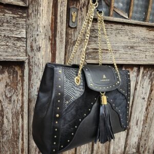 L'ATELIER DU SAC - Shopper con borchie, stampa cocco e pelo cavallino nero