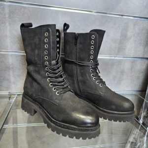 CAF&egrave;NOIR - tronchetti allacciati in pelle nabuk nero