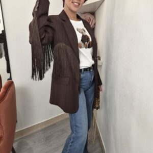 DIXIE - Blazer frange e righe moro