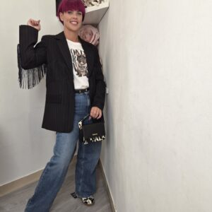 DIXIE - Blazer righe e frange nero