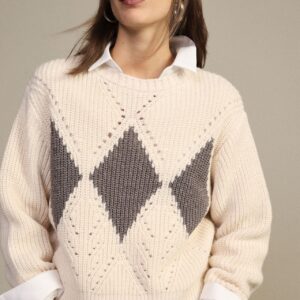 DIXIE - Maglione girocollo con motivo rombi traforato