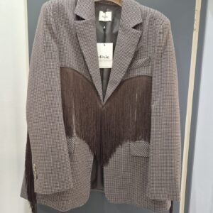 DIXIE - Blazer fantasia micro-check con frange decorative