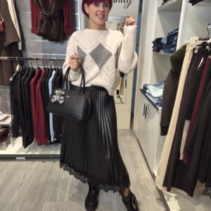 DIXIE - Dixie gonna midi donna pliss&eacute; effetto pelle con pizzo
